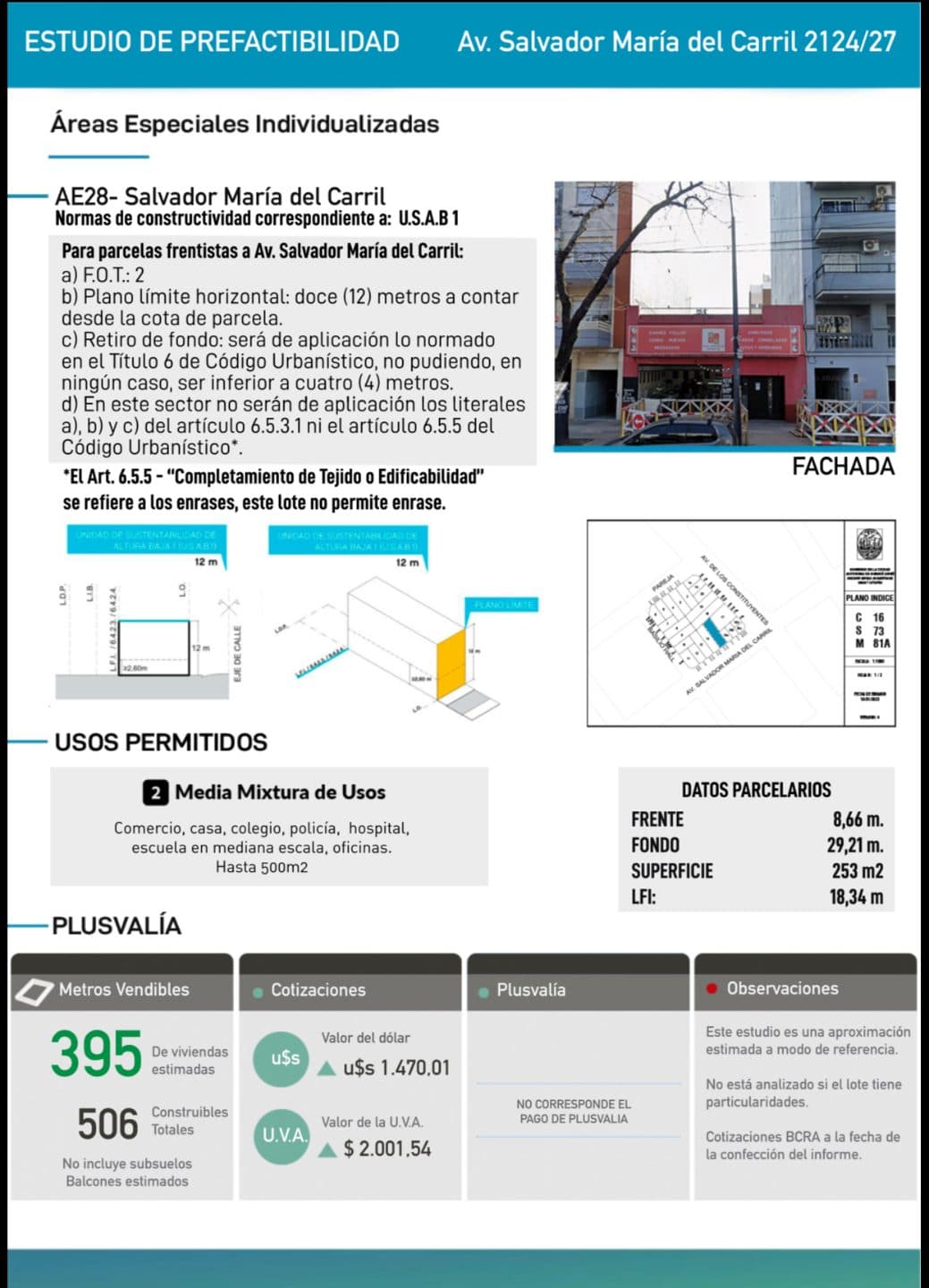 Terreno 253m2 sobre avenida. Estudio de Prefactivilidad. USAB1. Ideal proyectos inmobiliarios y/o comerciales - foto 1